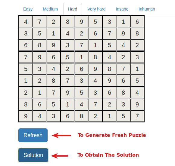 I hired a developer to create a sudoku generator for me. It generates 4x4,  6x6 and 9x9 with the difficulties easy, medium, hard, very hard. This is  from a 6x6 very hard